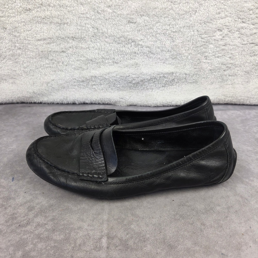 Born Womens Black Leather Penny Loafers Flats Moc Toe Shoes F72303